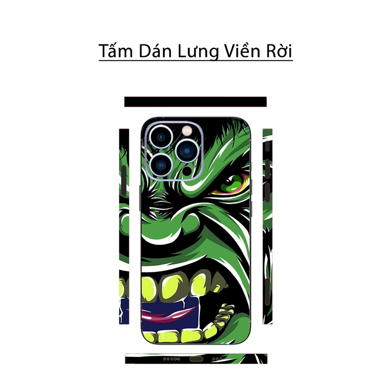 Tấm dán Skin Mặt Sau Hulk FULL VIỀN Dành Cho 13prm , 12prm , 11prm , x, xsm , ip11 , ip12 , ip13 - FukiShop