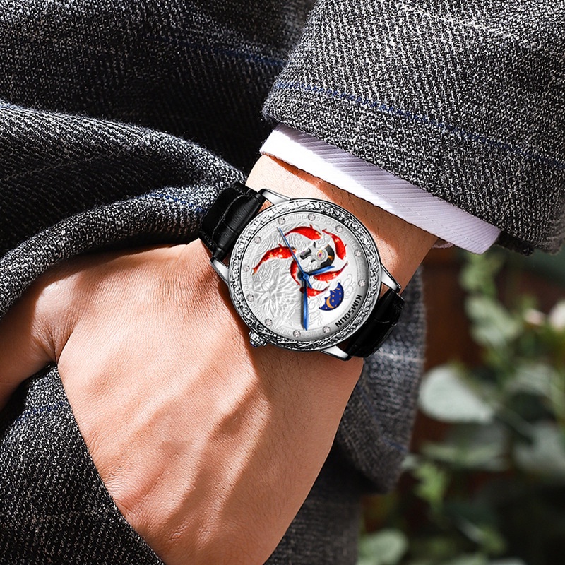 Đồng Hồ Cơ Tự Động Kimsdun 2036 Chống Thấm Nước Họa Tiết Cá Koi 3D Thời Trang Lịch Lãm Cho Nam