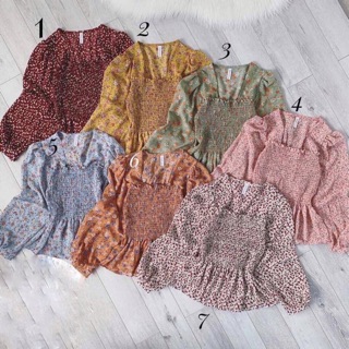 Áo babydoll nhún ngực hoa nhí tay dài Qccc 💋freeship 💋 ảnh thật