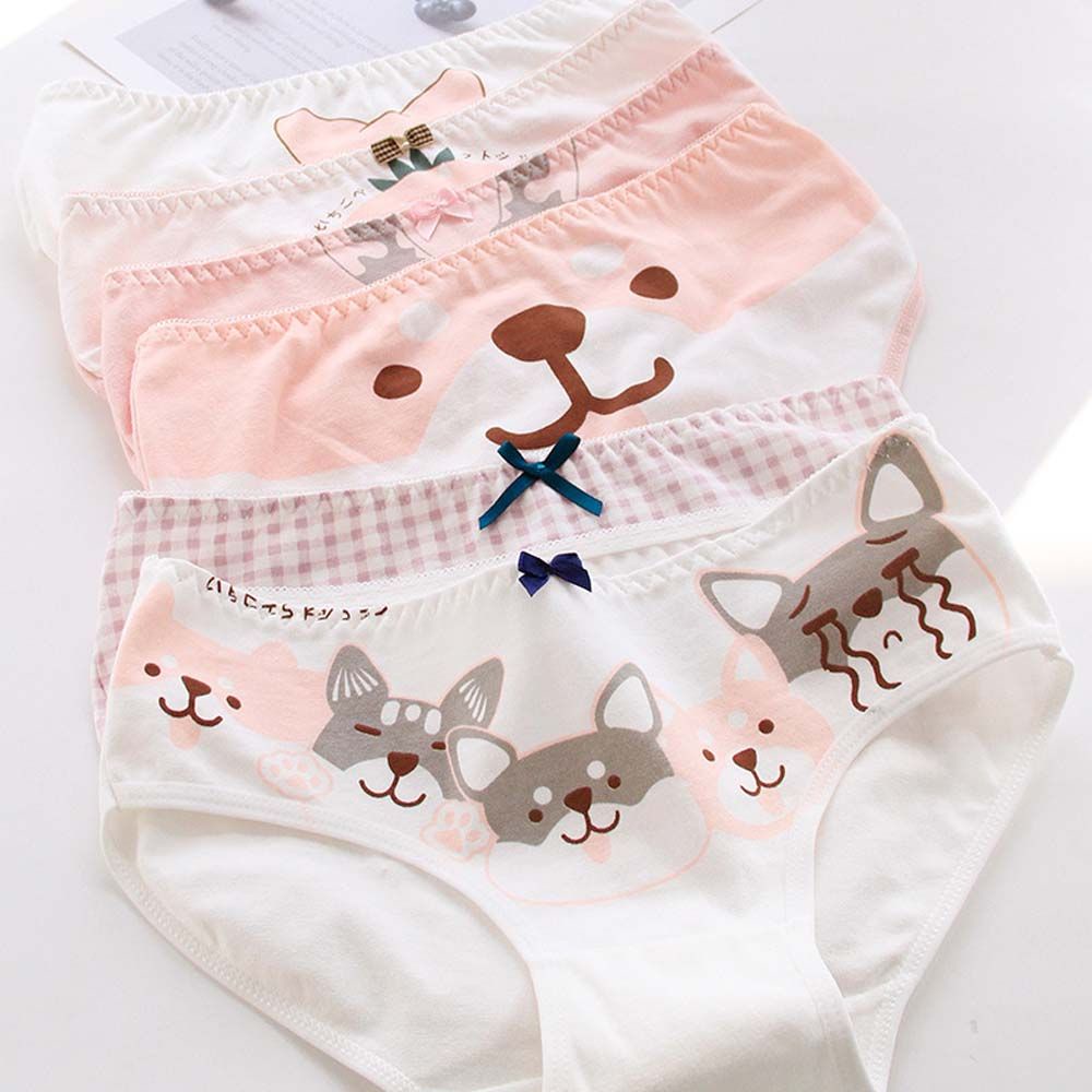 Quần Lót Cotton Lưng Vừa In Hình Chú Chó Corgi Dễ Thương Thoải Mái Cho Nữ