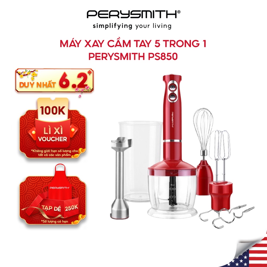 [Mã ELHA22 giảm 5% đơn 300K] Bộ 5 sản phẩm máy xay sinh tố cầm tay 850W PerySmith PS850