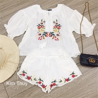 COMBO SET ÁO LEN TRẮNG + SET ĐŨI THÊU