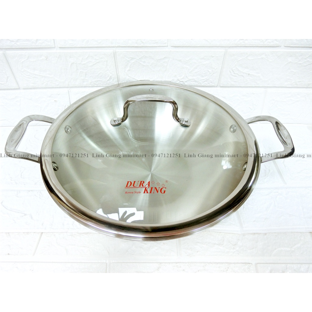 Chảo xào inox 3 lớp 2 quai Duraking DK-30X Đường kính 30cm  Hàng chính hãng