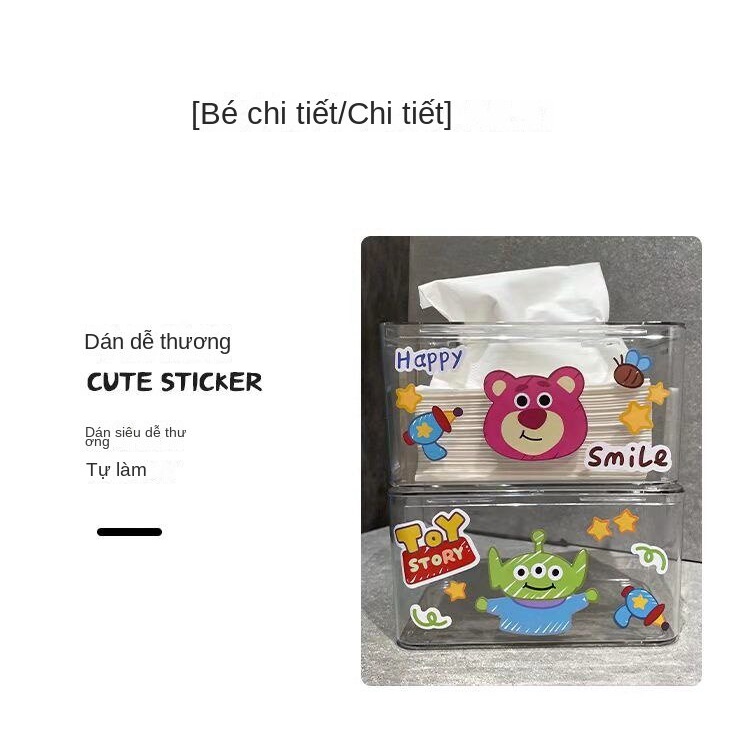 Hộp Đựng Khăn Giấy 01 Ngăn Bằng Acrylic Trong Suốt Hình Gấu Và Dâu Tây Dễ Thương Sáng Tạo