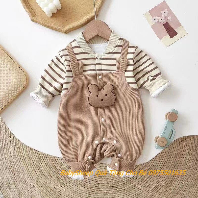 Body trùm giữ ấm yếm tai gấu lót lông ấm áp cho bé trai bé gái xinh xắn đáng yêu