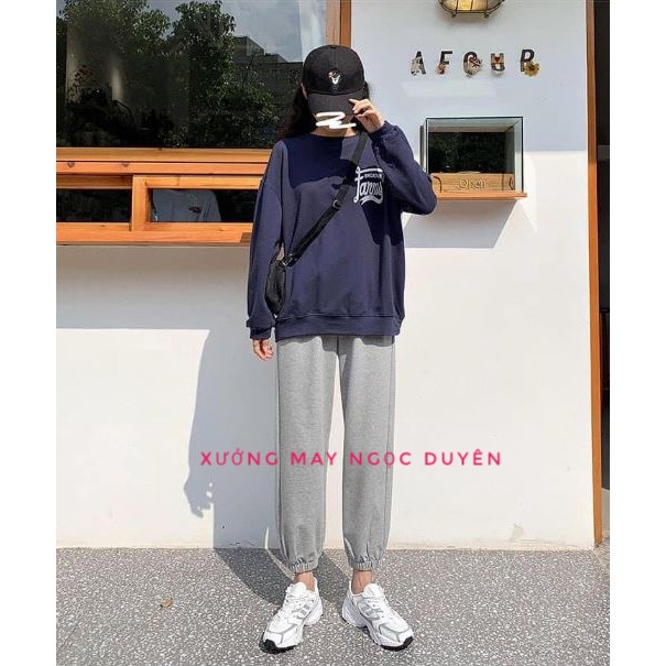 Quần jogger nữ ống rộng cạp thun chun có dây rút bo gấu - Quần nỉ nữ dáng boom chất da cá mặc ở nhà đi học thể dục gym | BigBuy360 - bigbuy360.vn