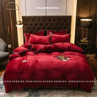 Bộ Chăn Ga Gối Nỉ Nhung Trơn 4 Món Mềm Mịn - Đỏ - BLOOM BEDDING - Đủ kích thước đệm