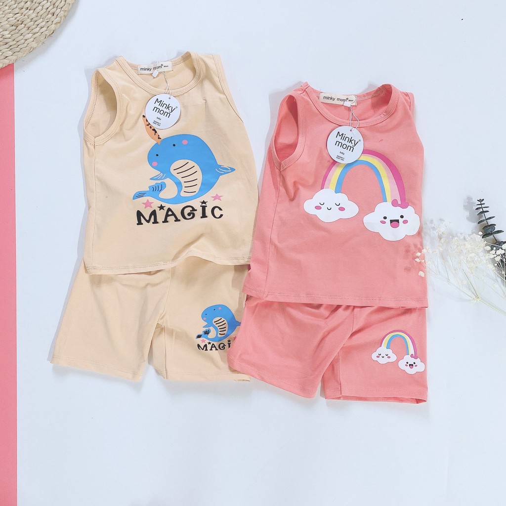 Bộ Ba Lỗ Cotton Hàng Minky Mom In Họa Tiết Ô Tô, Chim Cánh Cụt Đáng Yêu Cho Bé 8-18kg