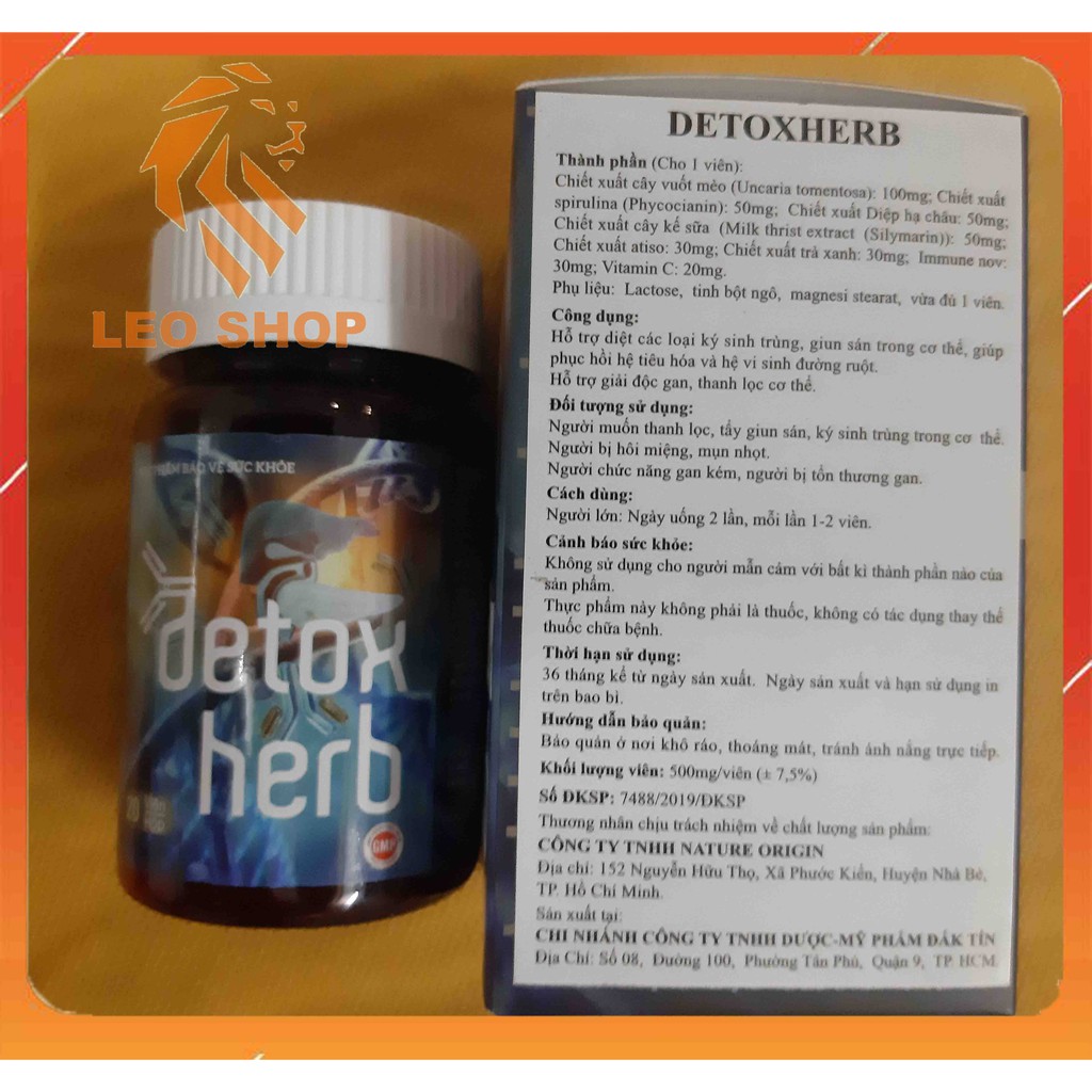 VIÊN UỐNG DETOXHERB - Diệt Ký Sinh Trùng Thanh Nhiệt Giải Độc - Làm Sạch Gan Tăng Đề Kháng - [CHÍNH HÃNG HỘP 20 VIÊN] | BigBuy360 - bigbuy360.vn
