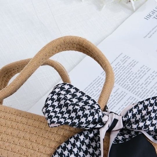 Túi xách nữ mới  túi xách dệt thời trang túi đi biển dây vải bông hoang dã cổ điển (gửi khăn lụa)