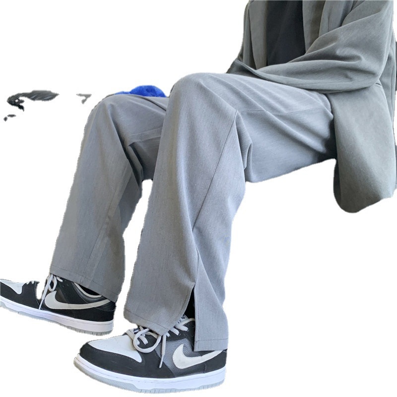 Quần dài ống rộng dáng suông xẻ tà phong cách đường phố Hàn Quốc thời trang xuân thu thường ngày cho nam