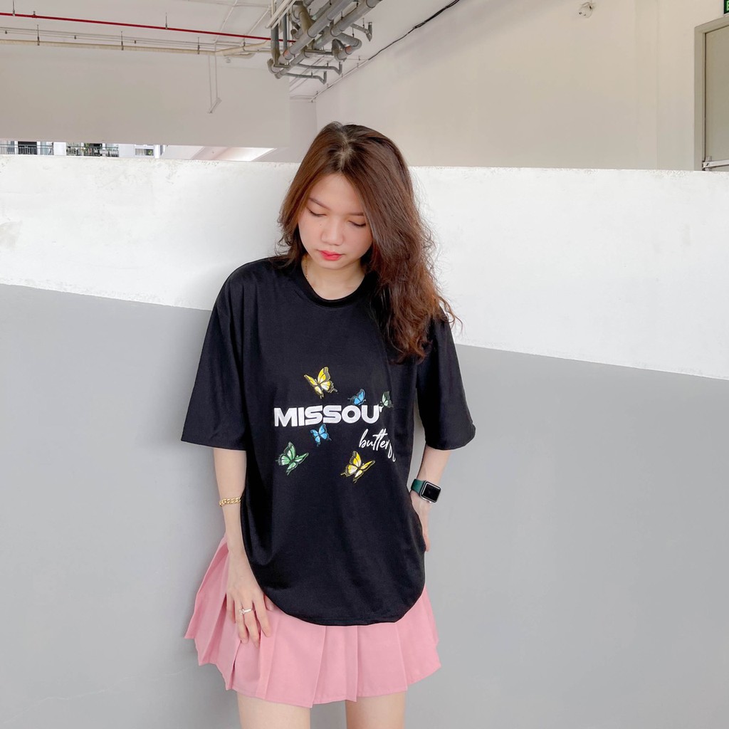 Áo thun butterfly MISSOUT đen cực chất unisex Basictee Oversize cá tính (V121)
