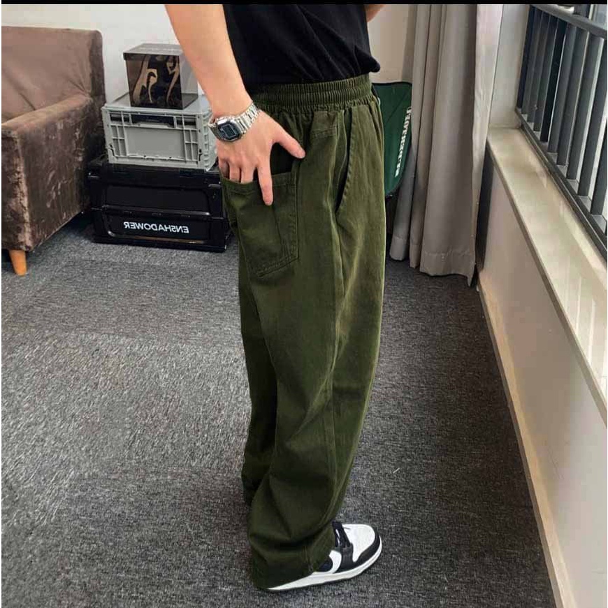 Quần KaKi Nam Nữ Co Giãn Ống Rộng Dáng Công Sở Thiết Kế Lưng Thun Dáng 4 Màu Đen Kem Xám Xanh Rêu - TÂM SHOP