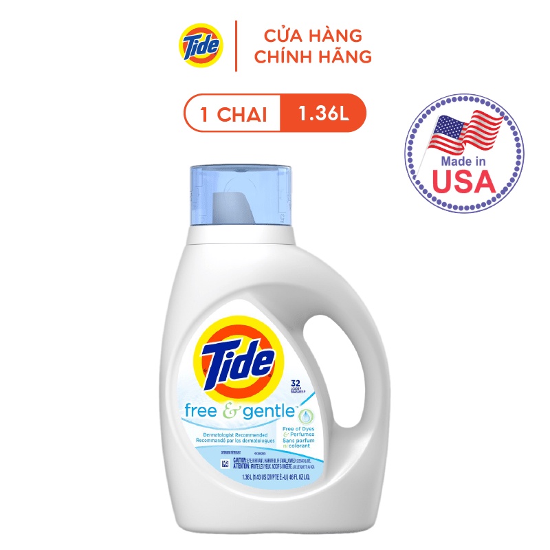 Nước Giặt Tide Dành Cho Da Nhạy Cảm 1.36 Lít - Tide Laundry Liquid Free & Gentle 1,36L