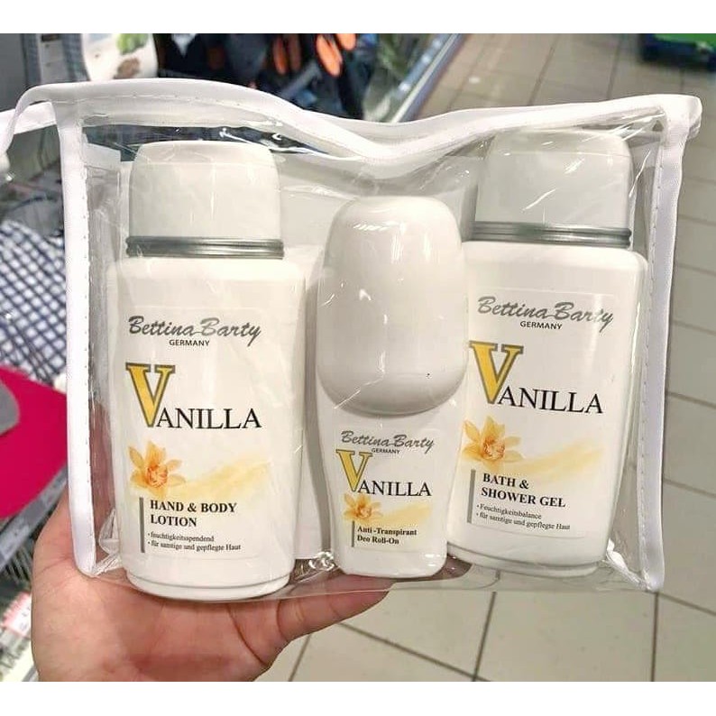 Set quả tặng cao cấp của Vanilla Bettina Barty Sữa tắm+Dưỡng thể + lăn nách hàng Đức