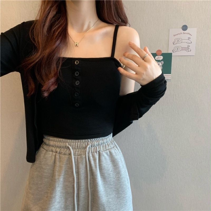 Set Áo Cadigan len tăm - Áo khoác kèm áo 2 dây croptop len nữ