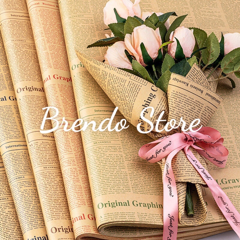 Hình ảnh Giấy báo gói hoa, gói quà, dạng kraft, xi măng cực vintage và phong cách - VPP Brendo #1
