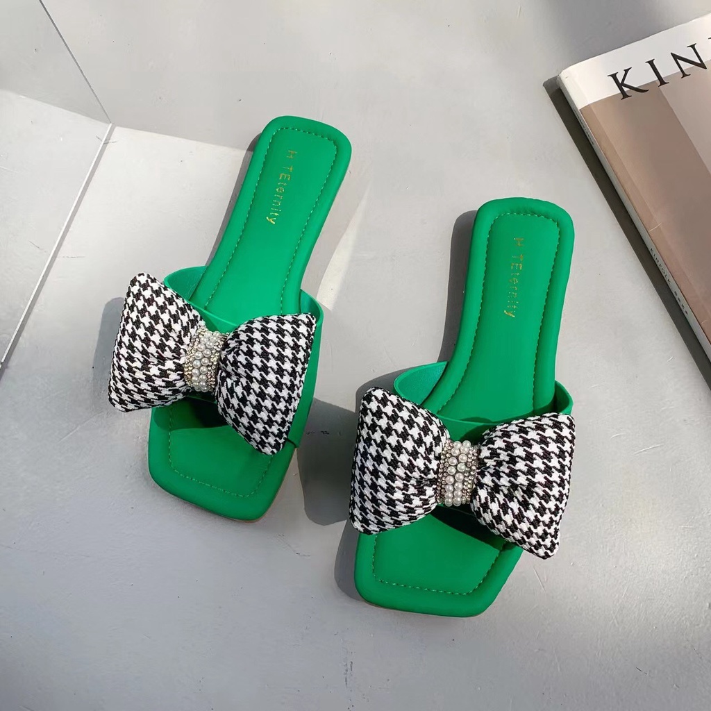 Dép nữ phối nơ kẻ mẫu mới nhất hè 2022 mã V73