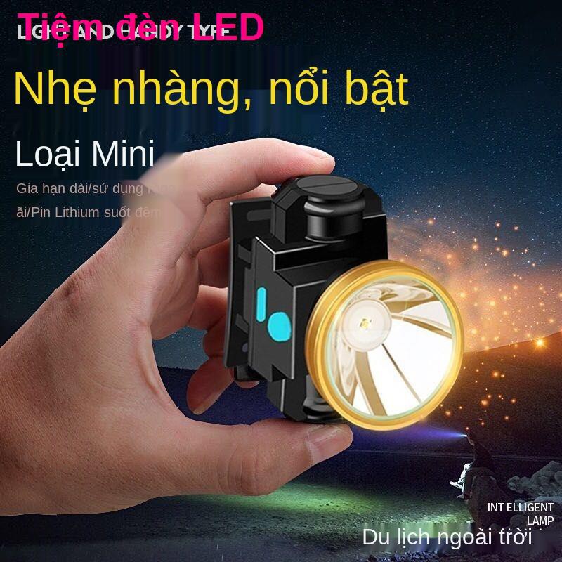 Đèn pha LED ánh sáng mạnh pin gắn đầu siêu ngoài trời trong nhà sạc tầm xa câu cá đêm nhỏ Xenon Miner s