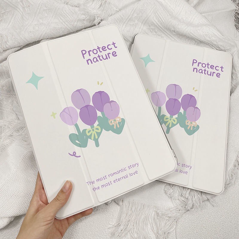 Bao Da Máy Tính Bảng In Họa Tiết Hoa Tulip Có Giá Đỡ Cho Ipad Pro 10.5'' 11'' 12.9'' 2018 2020 2021 Mini 1/2/3/4/5/6 Air 1/2/3/Trii Air 5