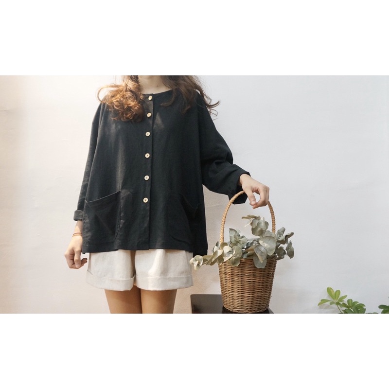 Áo suông tay dài linen