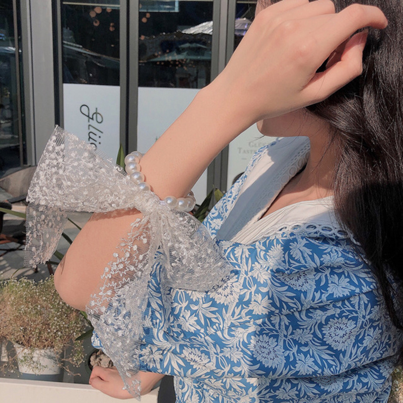 Dây Buộc Tóc Đính Nơ Và Ngọc Trai Xinh Xắn Cho Nữ