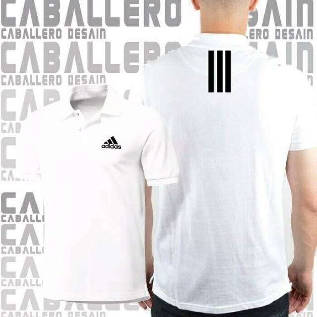 Áo Thun Cổ Polo Kẻ Sọc Ngang Trắng Đen In Logo Adidas Thời Trang