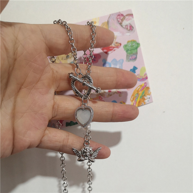 Vòng cổ Mặt Trái Tim Đính Ngọc Trai Thời Trang Cho Nữ