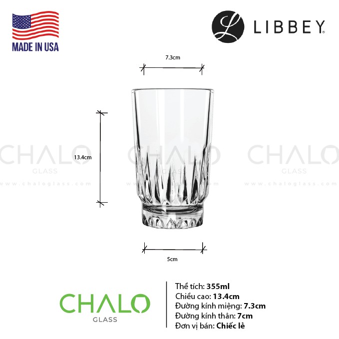 [Chính hãng] Ly thủy tinh cường lực Libbey Winchester Duratuff Beverage - 355ml - 15458 (Made in USA)