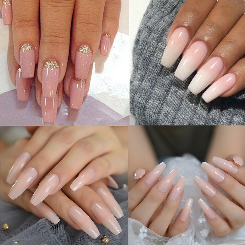 Móng Tay Giả Bằng Acrylic Trong Suốt / Trắng Tự Nhiên Che Phủ Toàn Diện