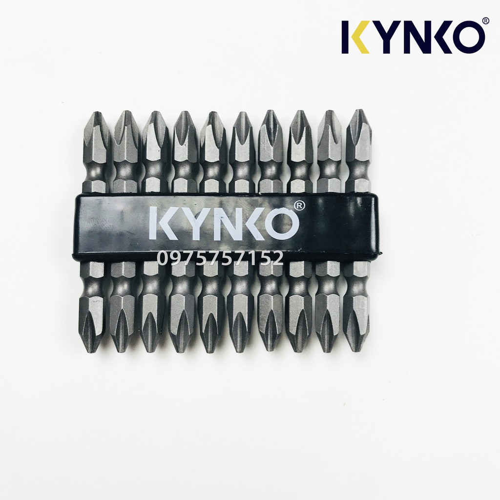 Bộ 10 mũi vít ngắn PH2 65mm Đài Loan KYNKO 2 đầu 4 cạnh mũi bắt vít bake nam châm từ tính thép Carbon độ cứng cao 6.35mm