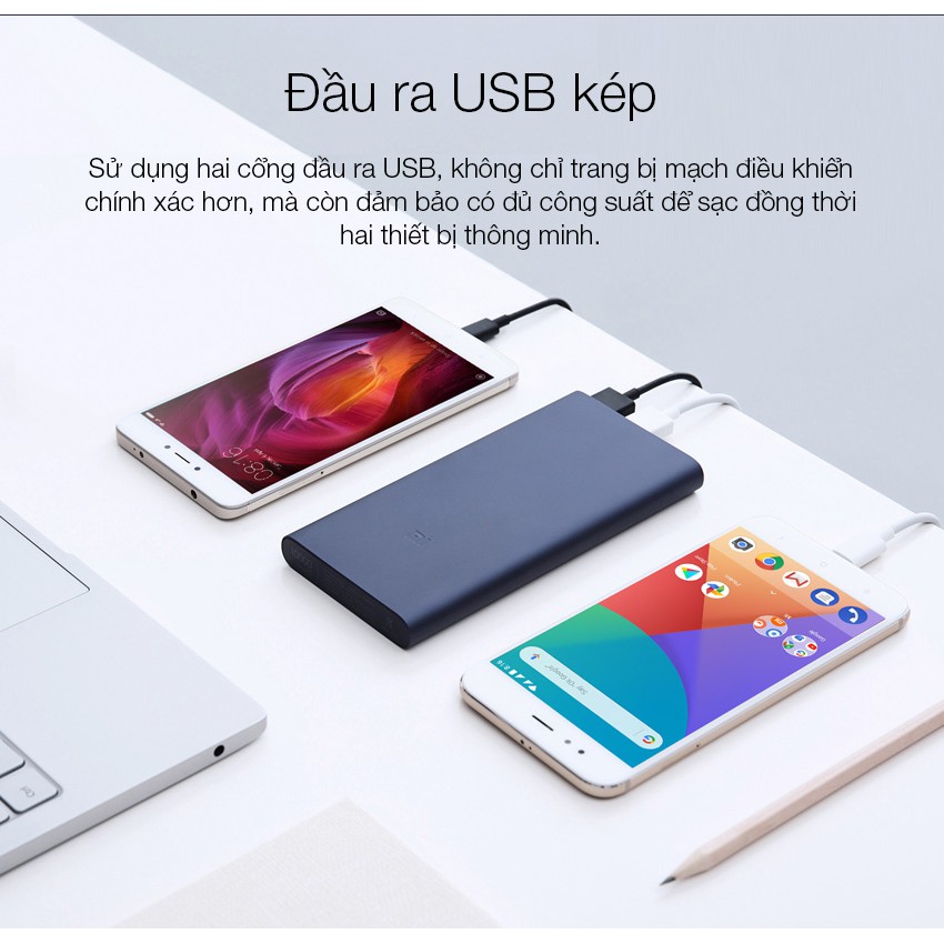 Pin dự phòng Xiaomi 10.000mAh Gen 2, 2 cổng USB - Chính Hãng Xiaomi