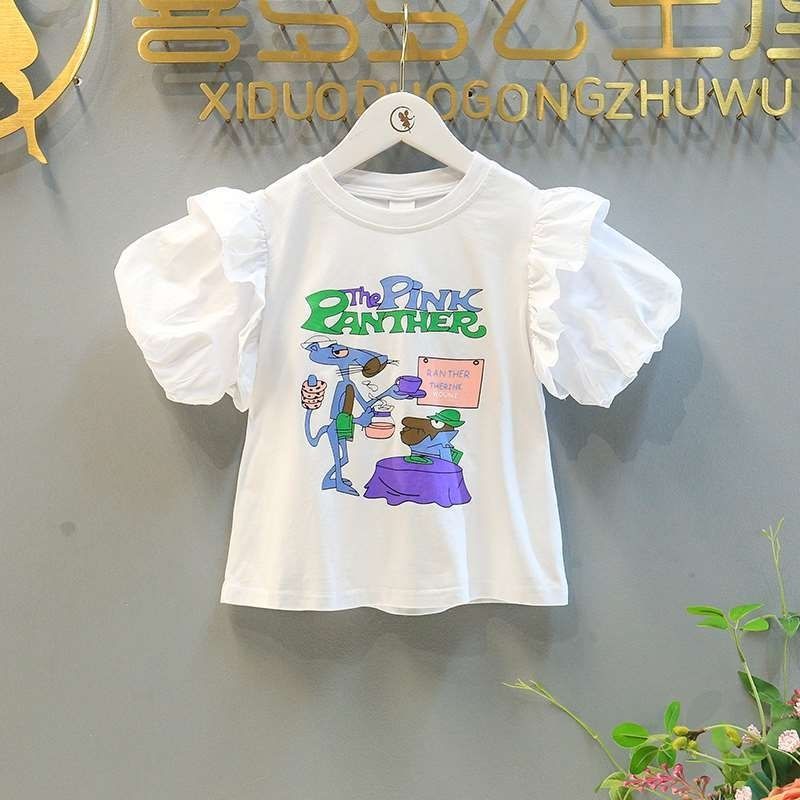 Set Áo Thun Tay Ngắn Phồng + Chân Váy Thời Trang Hè Hàn Quốc Mới Cho Bé Gái