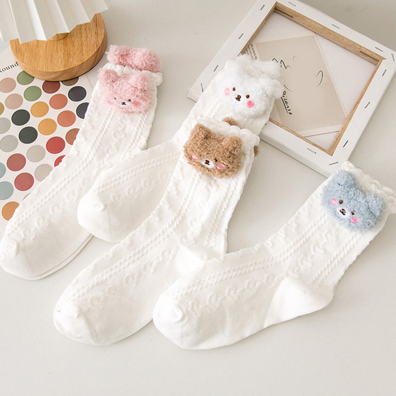Tất Cotton In Hình Gấu Hoạt Hình 3D Phong Cách Lolita Xinh Xắn