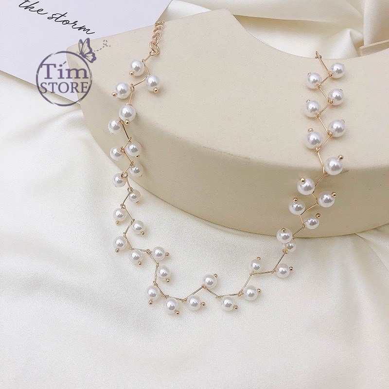 Dây chuyền dáng choker phối ngọc trai nhân tạo TÍM STORE phong cách hàn quốcaa