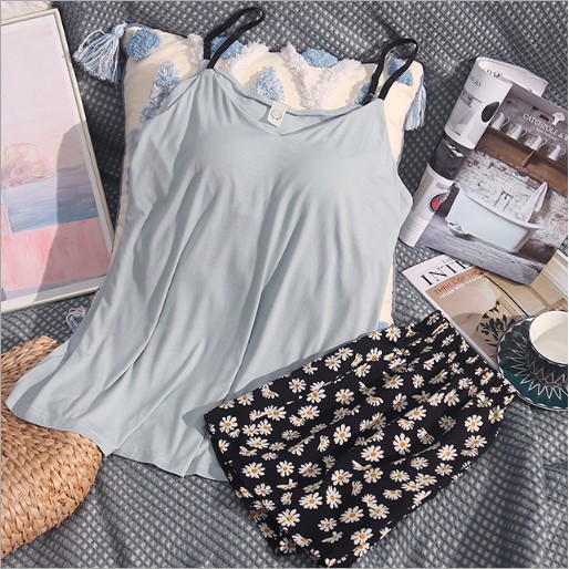 [5 Màu] Bộ Đồ Ngủ Nữ 2 Dây/ Bộ mặc Nhà Nữ Hè Chất Cotton Đẹp (Có Miếng Lót Ngực) | BigBuy360 - bigbuy360.vn