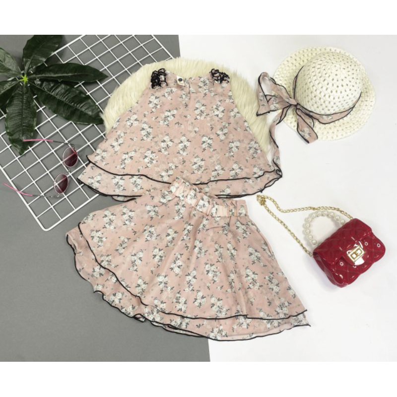 Áo voan hoa mix váy kèm nón xinh