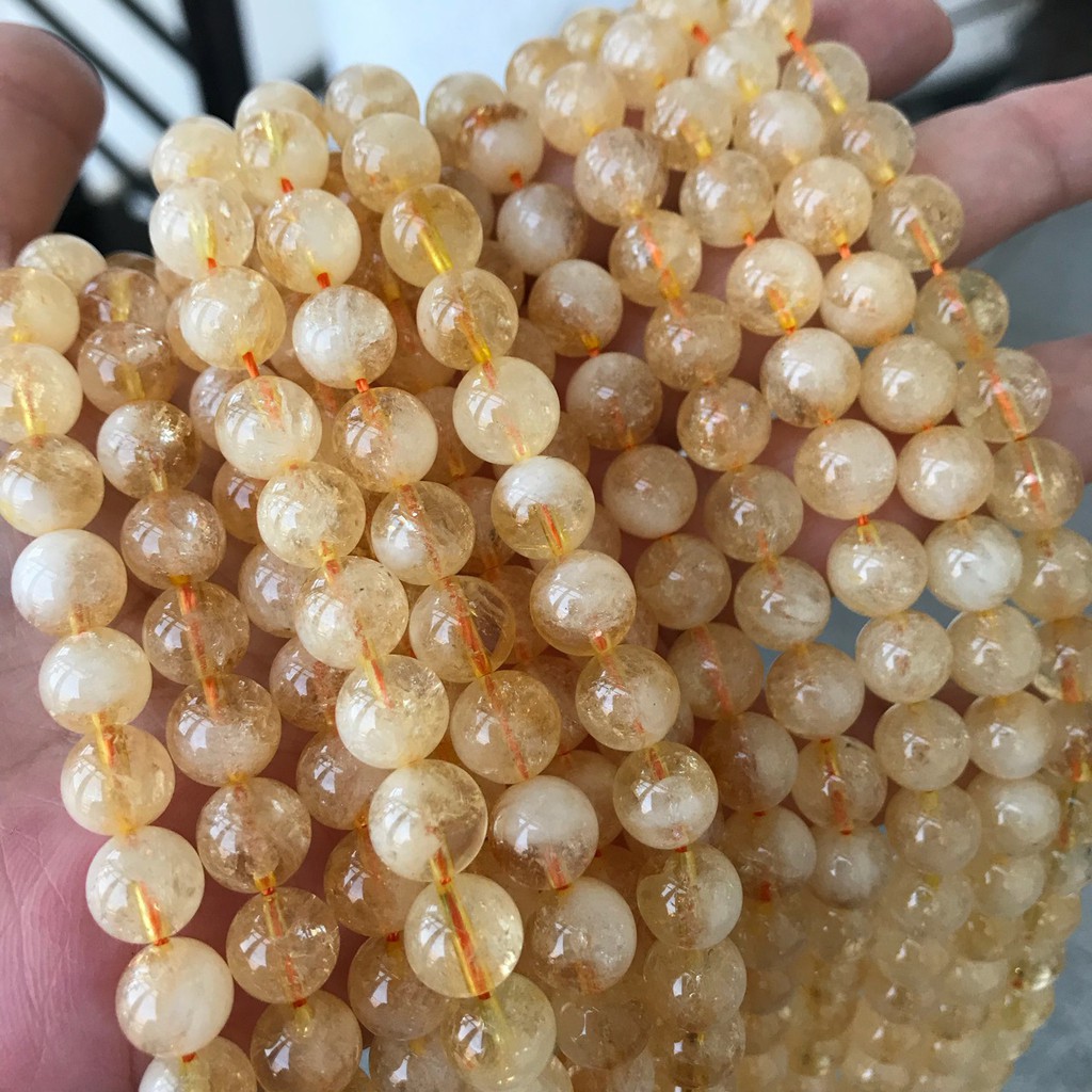 Hạt tròn pha lê vàng tự nhiên Citrine hạt tròn bán hoàn thiện hạt rời tự nhiên