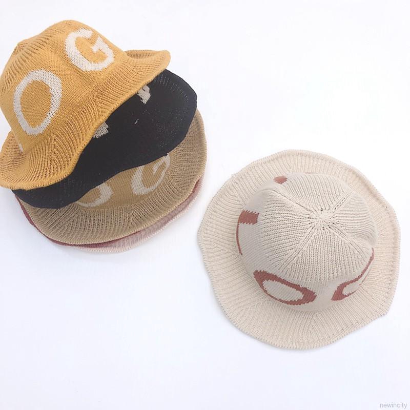 Nón Bucket dệt kim hoạ tiết chữ in phong cách Hàn Quốc cho bé