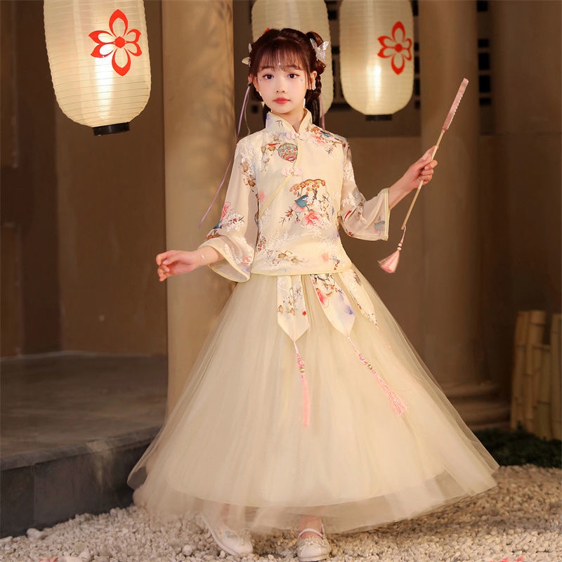 Bộ Hán Phục Phong Cách Trung Hoa Cổ Điển Thời Trang Xuân Hè Xinh Xắn Cho Bé Gái
