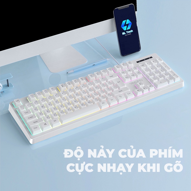 Bàn phím giả cơ K200 cực nhạy đèn LED sáng nhiều màu hồng xanh đen phù hợp cho giải trí văn phòng bao chất