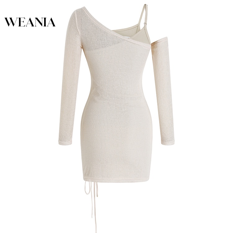 Đầm Dài Tay Màu Trơn Thiết Kế Lệch Tà Thời Trang Đường Phố Cá Tính Cho Nữ