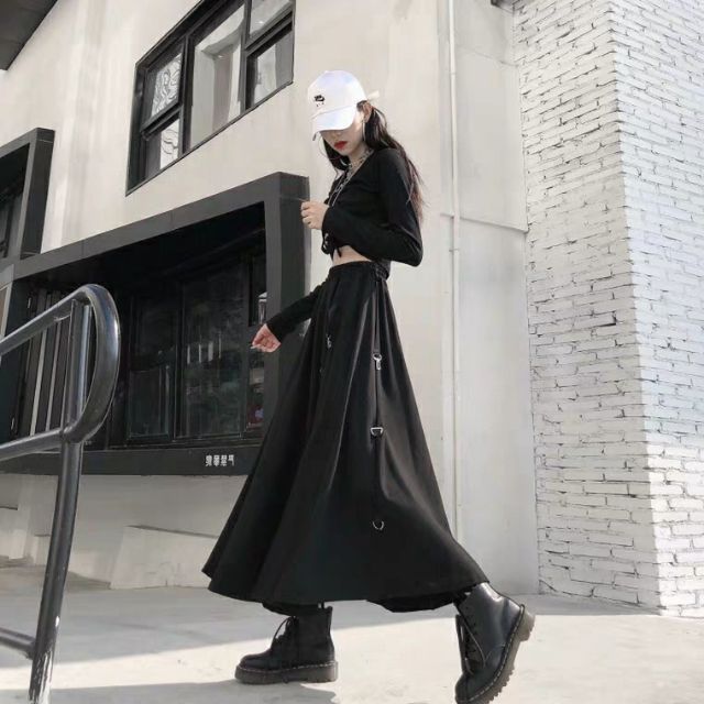 Chân váy đen phối khóa dây freesize (Ms C8) | BigBuy360 - bigbuy360.vn