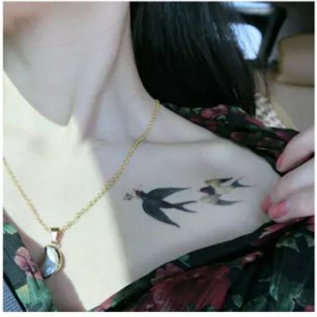 Hình xăm dán tatoo động vật - chim én mùa xuân sn16. Xăm dán tatoo mini tạm thời, size <10x6cm