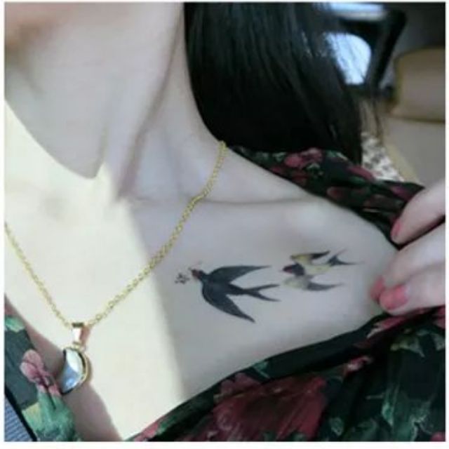 Hình xăm dán tatoo động vật - chim én mùa xuân sn16. Xăm dán tatoo mini tạm thời, size &lt;10x6cm