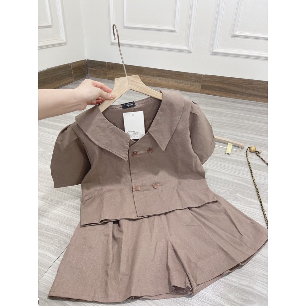 áo blazer ngắn tay bồng dáng crt kèm quần sóc chiết ly cực xinh Chất đũi xước tàu đứng phom cao cấp ulzzang xiao chất đẹ