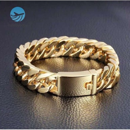 Vòng tay dây xích Cuban mạ vàng 18K phong cách punk cho nam