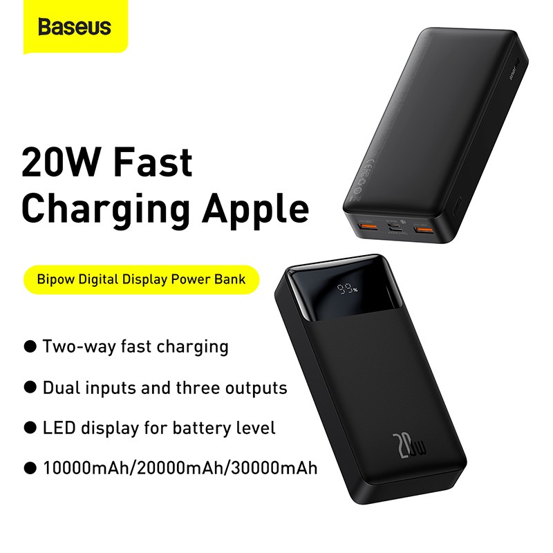 Baseus Digital Display  20000mAh Power Bank Support PD20W Fast Charging For Iphone 12