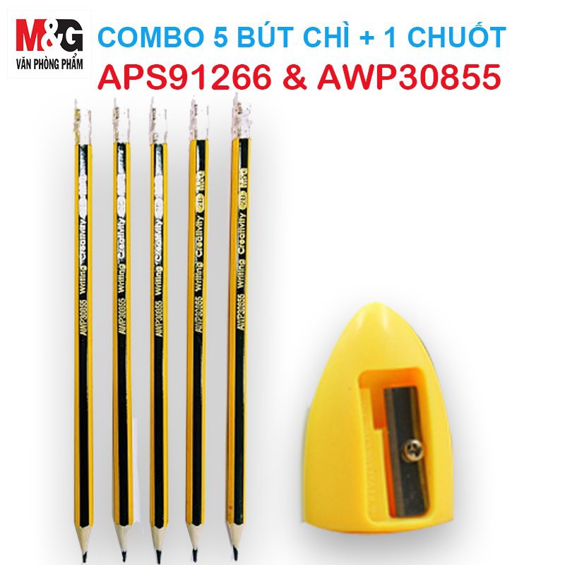 COMBO 5 CÂY  BÚT CHÌ CHUỐT 2B M&amp;G AWP30855 Tặng kèm đồ chuốt APS91266