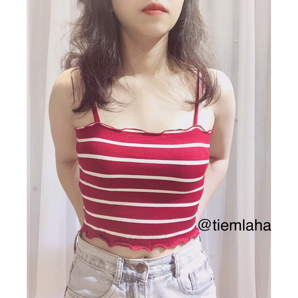 ÁO THUN HAI DÂY SỌC ĐỎ - TRẮNG FREESIZE QUYẾN RŨ